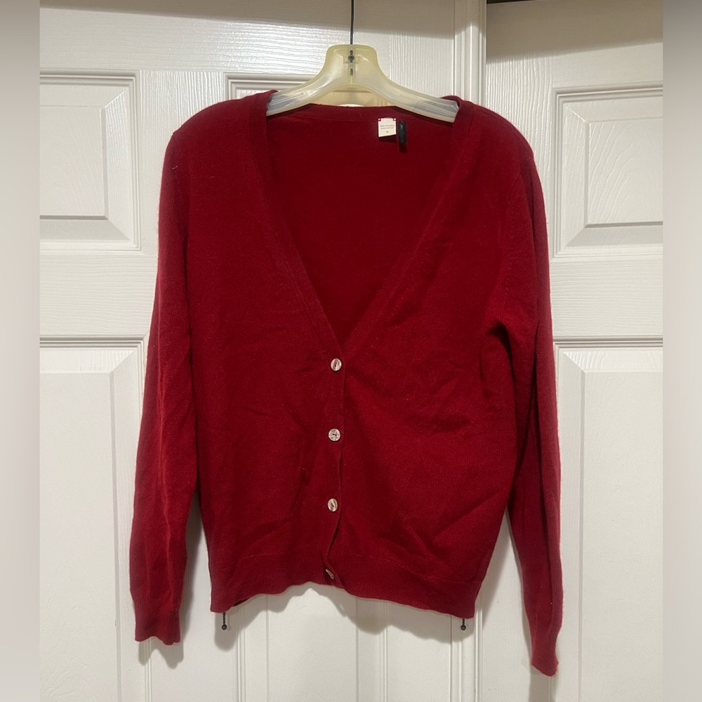 Zoe couture cashmere v neck sides Zipper leather insert cardigan Sweater size M‎